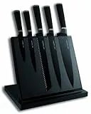 Le Couteau Du Chef 443610 - Blocco Magnetico con 5 coltelli da Cucina in Acciaio Inox, Rivestimento Antiaderente, Colore Lama: Nero Carbone