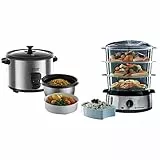 Russell Hobbs 19750-56 Cuociriso Per 10 Tazze, 700 Watt, 1.8 Litri & 19270-56 Vaporiera, 800 Watt, 9 Litri