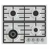 Hisense GM663XB Piano Cottura a Gas, 4 Zone di Cottura, Larghezza 60 cm, Bruciatore Wok Doppia Corona e Griglie in Ghisa, Accensione Integrata, Inox Anti Impronta