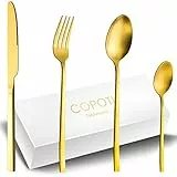 Set di Posate Oro Opaco 6 Persone, COPOTI 24 Pezzi Acciaio Inox Oro Coltello Forchetta Cucchiaio Cena Set,Lavabili in Lavastoviglie.