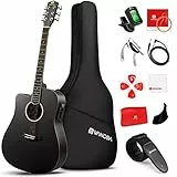 Vangoa Chitarra per mancini 4/4 Elettro Acustica Full Size 41 Pollici con 4 Band EQ, Kit per principianti, Nero Cutaway Lefty Guitar Starter Set