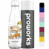 PROWORKS Bottiglia Acqua in Acciaio Inox, Vuoto Isolato Borraccia Termica in Metallo, Bevande Calde per 12 Ore & Fredde 24 Ore, Borraccia per Sport e Palestra 1 Litro - Tutto Bianco - Roadtrip retrò