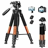 Victiv Treppiede per Fotocamera 182 cm Treppiede in Alluminio da Viaggio Treppiede Leggero e Compatto con Testa Girevole a 3 Vie per Riprese Panoramiche a 360 per DSLR YouTube Living Vlog -Arancia
