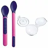 MAM Heat Sensitive Spoons & Cover, Posate Svezzamento Che Cambiano Colore con Il Calore, Rosa