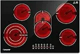 AMZCHEF Piano cottura in vetroceramica 5 fuochi con tripla e zona girarrosto, 9 livelli di potenza, touch control, 7295W, spegnimento automatico, funzione timer, blocco di sicurezza