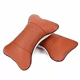 Fgf, cuscino in pelle PU in 2 pezzi, poggiatesta per sedile auto, cuscino morbido marrone Brown