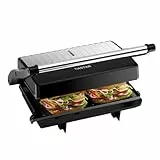 Tiastar Griglia Elettrica 1000W, Piastra per Panini & Sandwich Maker con Piastre Antiaderenti, Espandibile a 180 Gradi