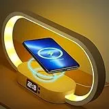 Lampade da Comodino con Ricarica Wireless, a LED con Porta USB da Scrivania con 5 Modalità di Colore e Orologi Led Dimmerabile da Tavolo per Camera da Letto