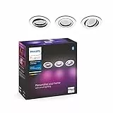 Philips Hue White and Color Ambiance Centura, 3 Faretti ad Incasso Smart, Base Rotonda, Bluetooh, 3x6 W, Bianco