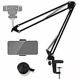 Tencro - Supporto a sospensione, con braccio a forbice, per cellulare, fotocamera e webcam, compatibile con webcam Logitech C920/C930/C922/C615 e altri dispositivi con filettatura da 1/4'