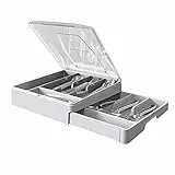 Portaposate a doppio strato con coperchio, portaposate per piani di lavoro, organizer per cassetti da cucina con portaposate a 2 ripiani e 9 scomparti (bianco)