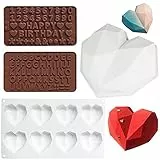 4 pcs Stampo per Dolci e Cioccolato, Stampo in silicone a forma di cuore, Stampi Alfanumerici per Cioccolato in Silicone, Stampo di Torta Pop, Stampo di Tortina Cupcake di Mousse, Fai-da-te Strumento