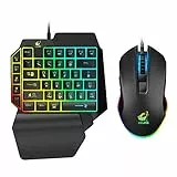 Combo tastiera e mouse da gioco UrChoiceLtd, cablato 39 tasti Meccanico con retroilluminazione arcobaleno con poggiapolsi per PC/Xbox/PS4 Mini portatile a una mano RGB (nero)