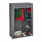 Relaxdays Armadio in Tessuto, con Asta per Abiti e 5 Ripiani, Pieghevole, Cerniera Zip, HLP: 161x105,5x45cm, Antracite, Vello, Ferro, plastica, 1 pz