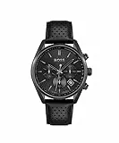 BOSS Orologio con Cronografo al Quarzo da uomo Collezione Champion con cinturino in acciaio inossidabile o Pelle, Leather, Nero (Full Black)