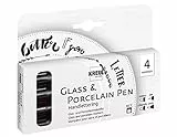 KREUL 16480 - Glass & Porcelain Pen Handlettering Set, 4 matite per scrivere a mano su vetro e porcellana Nero Diverse punte e larghezze di linea