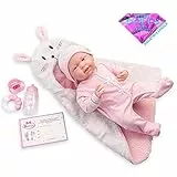 JC TOYS - Bambola La Newborn appena nata da 38 cm è in vinile morbido, include tutina e 5 accessori, rosa, disegnata in Spagna da Berenguer, 2 anni