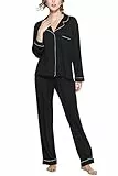 Dolamen Pigiama per Donna, Camicia da Notte Donna, Modal Cotone Morbida Pigiama Pigiami, Luxury Controllare Bottoni Camicia Collare con Pocket Chemise Lungo Camicia da Notte (X-Large, Nero)