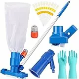 GEDEGOOK Aspirapolvere per Piscina, Mini Aspiratore Piscina,Aspirapolvere Portatile Accessori Kit per la Manutenzione della Piscina, Laghetto, Fontana, 10PCS Piscina Test Strisce e Guanti Gomma