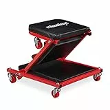 Relaxdays 10033759 Sgabello da Officina Fino, Sedia & Lettino 2in1, con Rotelline Girevoli a 360°, Pieghevole, Nero-Rosso, Multifunktions-Werkstatthocker bis 150 kg
