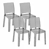 Baroni Home Set di 4 Sedie in Policarbonato Smoke Resistente, Smontabile in 2 Pezzi, Seduta Ergonomica con Schienale Incurvato, 36x81x43 cm