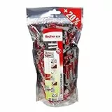Fischer Big Pack DUOPOWER 8 x 40 mm, 120 Tasselli Universali per Ogni Tipo di Muro, Cartongesso, Gasbeton, Grigio Rosso, 535980