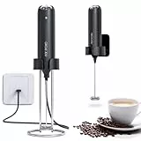 CIRCLE JOY Frullino Montalatte Elettrico Cappuccino Ricaricabile Schiumatore Latte con Supporto a Parete in Acciaio Inox 2-in-1 per Caffè, Latte e Cappuccino