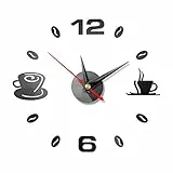 ZSooner Orologio da parete in acrilico 3D, motivo tazza di caffè, adesivi 3D fai da te, orologio silenzioso, per casa, ufficio, ristorante, 43 x 43 cm