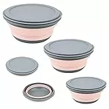 TSLBW 3 Pezzi Ciotola Pieghevole per Piatti Ciotola da Campeggio Portatile con Coperchio Scatola da Pranzo Pieghevole Insalatiera per Viaggi all'aperto Campeggio Escursionismo Caravan (Rosa)