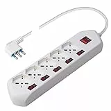 Poly Pool PP2509 Multiswitch – Multipresa con 5 Prese Pluristandard (16A+10A+schuko) – 5 Interruttori Singoli per Ogni Presa - Cavo di Alimentazione da 1,5 m – Spina Salvaspazio 16A 2P+T