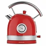 Cecotec Bollitore elettrico da 1,8 litri Thermosense 420 Vintage Light Red. 2200 W, 8 tazze da tè di capacità, misuratore di temperatura, stile vintage, base girevole a 360°, acciaio inox rosso