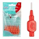 TEPE Scovolini interdentali Extra Soft / Spazzolini interdentali ultra morbidi di alta qualità con cappuccio, misura ISO 2 (filo 0,5 mm), rosso chiaro, 8 pz x confezione