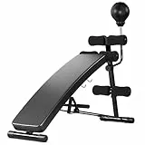 COSTWAY Panca per Addominali Panca Palestra Multifunzione, Pieghevole e Inclinabile, con Palla, per Sit Up, Acciaio Inox, Nero-Rosso