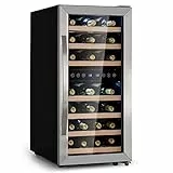 KLARSTEIN Cantinetta Vino Refrigerata a Zona Doppia per Interno/Esterni, Frigo Bar, Cantina Vino con Vetrina, Mini Frigo con Protezione UV, Frigorifero Piccolo Touch con LED 5-18°C 33 Bottiglie
