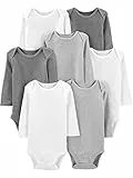 Simple Joys by Carter's Body a Maniche Lunghe Unisex Bimbi, Pacco da 7, Bianco/Grigio Chiaro Puntinato/Grigio Medio Puntinato, 18 Mesi