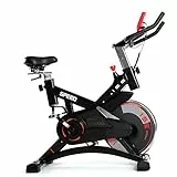 ISE Bicicletta Cyclette Indoor con Volano 13 KG & Resistenza Regolabile, Bici da Fitness Ergonomica con Sensore di Impulso, Porta Celullare, Ruote di Trasporto, Max.120KG, SY-7005-1