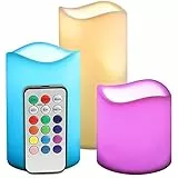 Diyife Candele a LED, [3 pezzi Luci Pilastro di Cera Reale con Controllo Remoto, Candele LED Senza Fiamma Set Luci, 12 Colori & 8 OreTimer per Natale Feste Decorazione Matrimonio