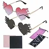 KBJUH Forma di Cuore Gli Occhiali da Sole Donna di Moda Rimless Occhiali da Sole 2 Pezzo Occhiali da Sole Amore Occhiali Rosa Nero Occhiali a Forma di Cuore occhiali a cuore 2 borsa per occhiali
