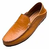 Unitysow Mocassini Uomo Pelle Estivi Pantofole Casual Eleganti Slip On Scarpe da Guida Scarpe da Barca Classic Loafers Giallo 40EU