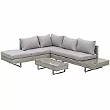 Outsunny Salotto da Giardino, Set Divani da Esterno con Tavolino da Giardino, Mobili da Giardino in Rattan Grigio