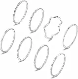 Diamday 8PCS Acciaio Inossidabile Sottile Anelli Impilati Donne 1mm Semplice Knuckle Ring Pollice Anelli a Fascia Dito Midi Band Anello Sottilissimi Knuckle Stacking Rings Moda Statement Anelli 9-22