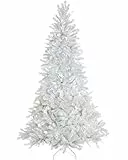 WeRChristmas - Albero di Natale pre-illuminato pino pregiato Shiny White, altezza 1,8 m, con 250 luci LED bianco caldo e rami fissati su cardini per un montaggio facile