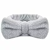 Molain Fascia per capelli da spa, con fiocco, fascia per capelli da donna, in pile di corallo, per lavaggio viso, doccia, sport, bellezza, cura della pelle (grigio)