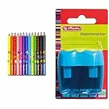 Pelikan Combino Mix e Match, Matite Colorate Jumbo, Triangolari Ergonomiche per Bambini & Herlitz Serie Fancy 1 Temperamatite, Ergonomico con Contenitore, Temperino Doppio, Per Matite