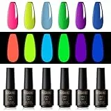 ROSALIND Smalto Semipermanente Neon Fluo, Colore Gel Unghie Fluorescente Blu Giallo Verde,Smalto Gel Unghie UV Estate 7 ml Soak Off Nail Art Gel Polish 6 Colori