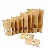 Wis-Life Sacchetto di carta Kraft Stand Up Sacchetto di carta kraft con chiusura a zip con finestra trasparente Sacchetto di carta Kraft con chiusura a cerniera (kp20*30cm,20pcs)