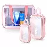 3 Pezzi Borsa da Toilette da Viaggio, Trousse Trasparente Impermeabile, Borsa de Cosmetica, Trousse Borsa Beauty Case Trucco Portatile per Viaggi Uomini Donne - Rosa