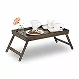 2x Vassoi da Letto in Bambù, Pieghevole con Manici, Bordo Rialzato, per Colazione, 22 x 61,5 x 30 cm, Marrone Scuro