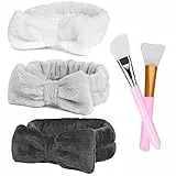 URAQT Fascia Capelli Trucco, 3 Pz Fascia Capelli per Spa con 2 Pennello Maschera in Silicone, Fascia per Trucco Fascia Doccia Capelli per Donna per Lavaggio Viso, Yoga, Make-up (Bowknot)