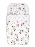 FlyIdeas Lenzuola Next To Me Compatibili 50x83 cm | Set Completo con Piumino Copripiumino e Lenzuolo con Angoli per Culla Lettino Neonato - Chicco Kinderkraft Cam Brevi - 100% Cotone Cert.